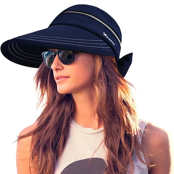 Солнцезащитные шляпы для женщин с защитой от ультрафиолета, широкие поля, 2 в 1, козырек на молнии, Летняя пляжная шляпа, женская упаковываемая шляпа для гольфа