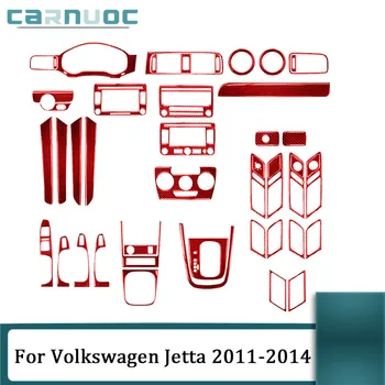 Для Volkswagen Jetta 2011 2012 2013 2014 Красные наклейки из углеродного волокна, рамка, отделка салона автомобиля, декоративные Аксессуары