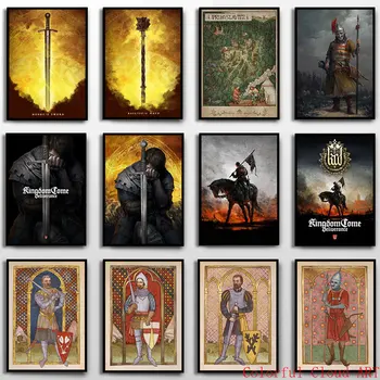 Популярная игра Kingdom Come Deliverance, ретро-арт, игровая карта, плакат, Эстетическая лошадь, холст, настенная художественная картина, домашний декор