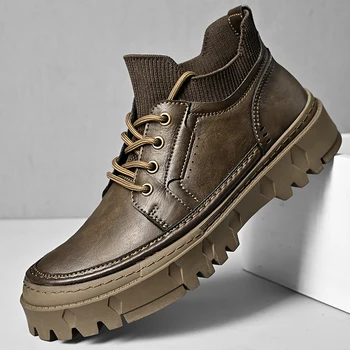 2023 Новая мужская повседневная кожаная обувь из натуральной кожи в британском ретро стиле, мужская обувь, универсальная модная рабочая обувь на толстой подошве