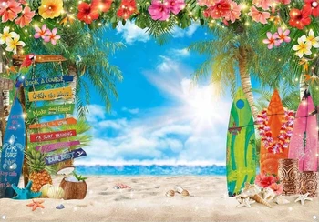 Летний Гавайский пляж Тропический цветок Пальмовые листья фоны для доски для серфинга принадлежности для вечеринок Фоны для фотостудий
