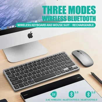 Набор клавиатуры и мыши Bluetooth Mini 2.4G Беспроводная клавиатура и мышь Комбинированная для домашнего офиса, Перезаряжаемый набор клавиатуры и мыши
