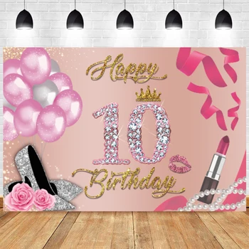 Розовый фон для 10-й фотографии, с Днем рождения, девочки, Золотой шар, мальчик, 10 десять, фон для фотосъемки, реквизит для фотосъемки
