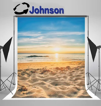 JOHNSON Тропический пляж океан Закат Золотые пески Морские облака фон Высококачественная компьютерная печать свадебных фонов