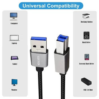 Прочный кабель для принтера USB3.0 от штекера A до штекера B Надежная передача данных 5V2A 5Gpbs
