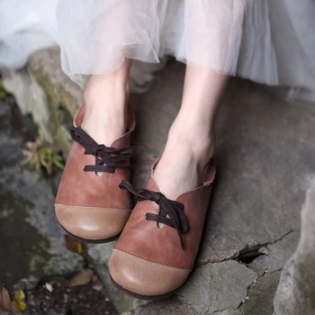 Женская обувь на плоской подошве из натуральной кожи Artmu, мягкая подошва, разноцветные туфли на шнуровке, повседневная обувь с оборками, лоферы на плоской подошве, женская обувь