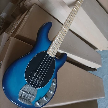 4-Струнная темно-синяя электрическая бас-гитара с активным контуром, кленовый гриф, настраиваемый