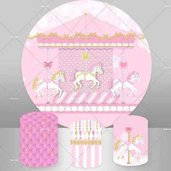 Фон для фотосъемки на день рождения девочки, розовая карусель, круглый круг, фон, обложка для детского душа, торт, стол, баннер