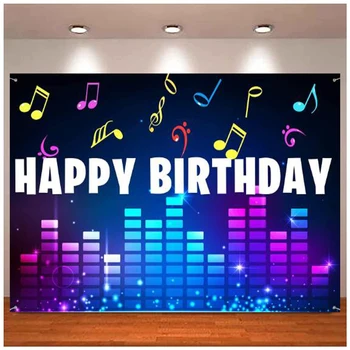 Фон для вечеринки с Днем рождения Музыкальная нота Фон в квадратную точку для фотографии Музыкальная тематическая вечеринка Декор стола для торта в душе ребенка