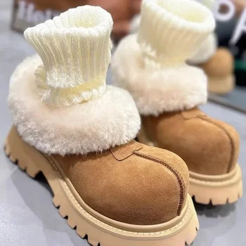 Зимние женские замшевые зимние ботинки на массивном каблуке, модные утепленные Короткие плюшевые туфли на платформе для женщин, уличные повседневные ботильоны
