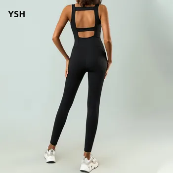 Сексуальный спортивный костюм с V-образным вырезом, комплект для йоги, комбинезон для фитнеса с открытой спиной, спортивная одежда для женщин, спортивный костюм для бега в тренажерном зале, Спортивный костюм Fem