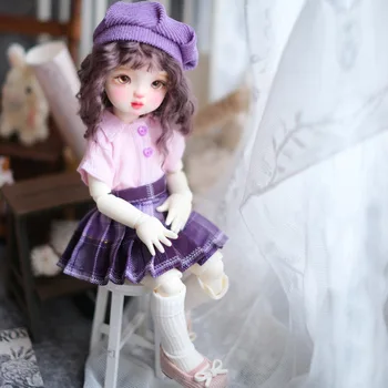 Прекрасные платья для кукол 1/6 BJD, фиолетовое платье, шляпа, топы, носки, бесплатная доставка