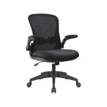 Сетчатый офисный стул со средней спинкой, Эргономичный Рабочий стул с откидывающимися подлокотниками, черный