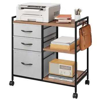 Передвижной картотечный шкаф Dextrus с 3 выдвижными ящиками, прокатная подставка для принтера с открытой полкой для хранения и крючком, боковой тканевый картотечный шкаф