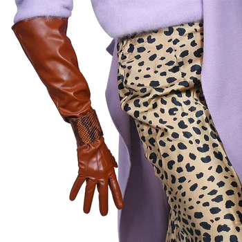 DooWay Унисекс, Коричневые Длинные перчатки большого размера шириной 50 см с пышными рукавами, Искусственная Кожа Кофейного цвета, Теплая зимняя одежда, Модная перчатка