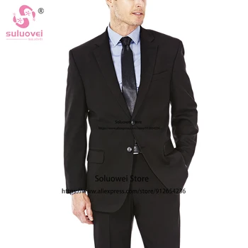 Классический приталенный однотонный костюм для мужчин Премиум Стрейч Деловой комплект из 2 пиджаков и брюк для жениха, свадебные смокинги, костюм Homme