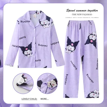 Детская пижама Sanrios Cinnamoroll Kuromi My Melody Kawaii, Весенне-осенний тонкий кардиган-пижама Kawaii с длинным рукавом