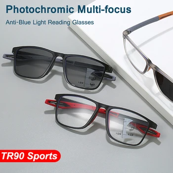 Прогрессивные спортивные фотохромные очки для чтения TR90, умные прогрессивные очки с защитой от синего излучения, автоматическая регулировка полной оправы