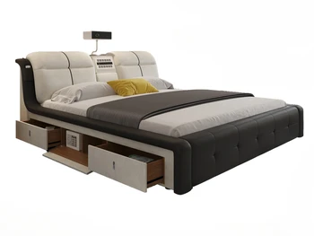 Технологичная тканевая кровать, двуспальная кровать в главной спальне, современная простая многофункциональная двуспальная кровать, новый электрический массажный проектор, тканевая кровать