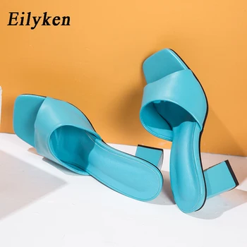 Eilyken, Элегантная Женская летняя обувь в уличном стиле, Уютные тапочки из искусственной кожи с заклепками, Модные босоножки на низком квадратном каблуке.