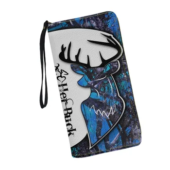 Женский кошелек-браслет Belidome, синий камуфляжный охотничий олень, кожа с RFID-блокировкой, клатч с несколькими кредитными картами на молнии, дорожный кошелек-клатч
