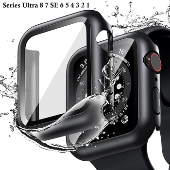 Стекло + чехол Для Apple Watch Ultra 9 8 7 6 se 5 4 3 2 Защитная крышка для экрана iWatch Series 49 мм 45 мм 41 мм 44 мм 40 мм 42 мм 38 мм