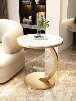 Итальянский легкий роскошный краевой столик для дивана, каменная доска, маленький круглый столик, передвижной журнальный столик, маленький угловой столик, бытовой