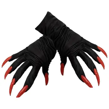 1 Пара жутких перчаток ведьмы на Хэллоуин с блестящими ногтями, перчатки с длинными ногтями на Хэллоуин, принадлежности для костюмированной вечеринки для косплея