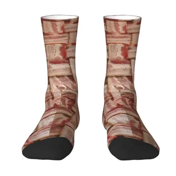 Забавные мужские носки для любителей мяса с рисунком бекона в клетку, Унисекс, милые носки-платья с 3D-принтом