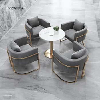 Сочетание стола для переговоров и стула в скандинавском стиле, кофейня, современный светлый роскошный диван для приема в отдел продаж, маленький круглый столик