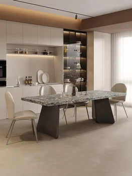 Обеденный стол из каменной плиты, Итальянская минималистская современная минималистская гостиная, роскошь домашнего освещения, каменный обеденный стол