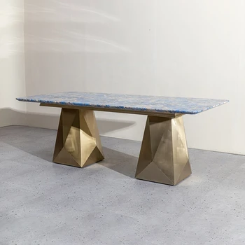 Обеденный стол с прямоугольной мраморной столешницей из роскошной нержавеющей стали