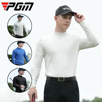 PGM Зимнее мужское нижнее белье для гольфа с длинным рукавом, Осенние мужские высокоэластичные футболки для гольфа, Дышащие тренировочные топы с высоким воротником, M-2XL