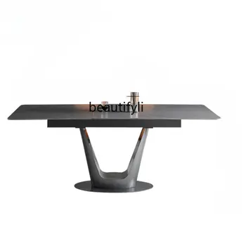 Итальянский обеденный стол с выдвижной каменной плитой, современный простой Складной Прямоугольный обеденный стол для маленькой квартиры высокого класса
