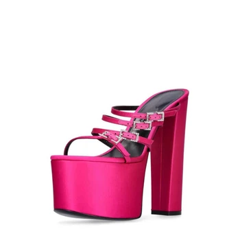 Розово-красные сандалии Silk Water Diamond 2023 на водонепроницаемой платформе, для подиума, банкета, на высоких каблуках, женская обувь в европейском и американском стиле 43 размера