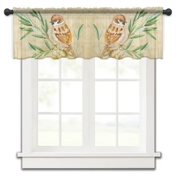 Цветы Птицы Ретро Короткие Прозрачные Занавески на окно Тюлевые Занавески для кухни Спальни Домашнего декора Маленькие Вуалевые шторы