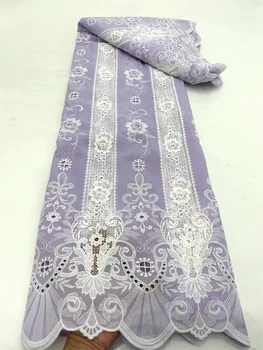 Фиолетовая африканская кружевная ткань 5 ярдов 2023 г. Высококачественная шифоновая кружевная ткань с французской вышивкой для свадебных вечеринок