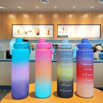 Новый Градиентный матовый трехцветный Красочный Пластиковый стаканчик с портативной ручкой для прямого питья, Спортивный чайник на открытом воздухе