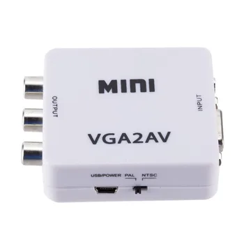 Вход VGA Мини-Конвертер VGA2AV VGA2AV HD 1080P Конвертер VGA В AV Линия Преобразования Кабель-адаптер VGA В AV Адаптер RCA