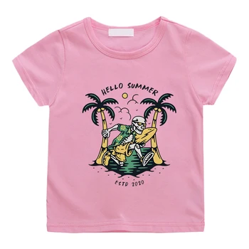 Футболка Skeleton Paradise Summer Good Vibes с рисунком Каваи, футболка с графическим принтом для мальчиков и девочек, Детская футболка из 100% хлопка
