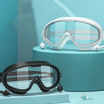 Очки для плавания на открытом воздухе, затычки для ушей, комплект 2 в 1 для взрослых, очки для плавания с защитой от запотевания и ультрафиолета, с затычками для ушей для мужчин и женщин