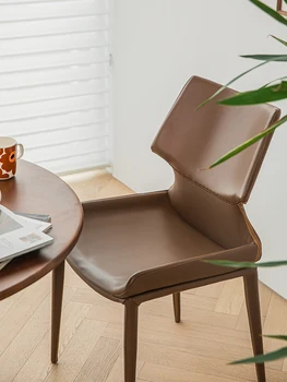 Легкий Роскошный обеденный стул Nordic Large Unit, Кожаное седло, Винтажный Высококлассный Простой Современный Ресторанный стул