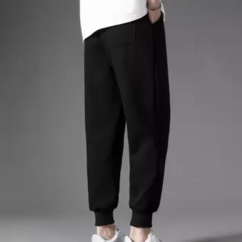 Однотонные брюки Теплые уютные мужские зимние брюки из эластичной плюшевой ткани на талии длиной до щиколоток с карманами, идеально подходящие для повседневной жизни или занятий спортом