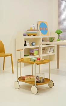 Приставной столик для дивана в скандинавском стиле, передвижная тележка для хранения, креативный двухслойный маленький журнальный столик