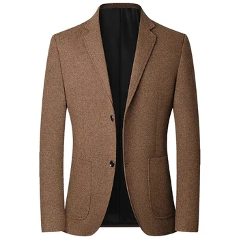 Осенние Мужские костюмы 2024 года, деловой Повседневный костюм, Шерстяные Высококачественные Мужские Приталенные куртки, Блейзеры, пальто