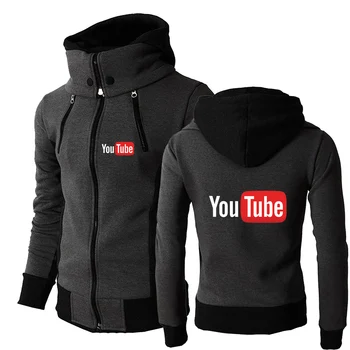 YouTube 2023 Новые мужские толстовки, однотонные куртки, двойная молния, модный принт, спортивная одежда с капюшоном, повседневные толстовки, пальто, топ