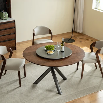 Круглые обеденные столы в скандинавском стиле, деревянные Простые, легкие, роскошные обеденные столы с поворотным столом из нержавеющей стали, ресторанная мебель Mesa QF50DT
