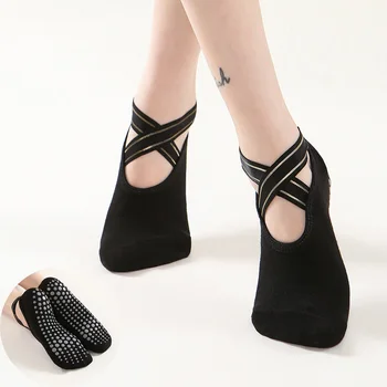 Женские носки для йоги, спортивные носки для пилатеса, бандажные хлопчатобумажные носки с силиконовой нескользящей рукояткой, носки для балетных танцев, носки для фитнеса в помещении