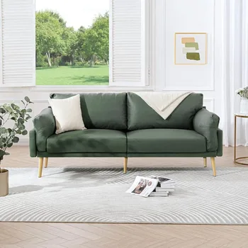 Тканевый диван, современный диван середины века, 72-дюймовый зеленый диван для небольших помещений, подходит для гостиной, квартиры