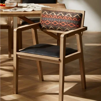 Простой обеденный стул в стиле ретро из массива дерева, дизайнерский стул со спинкой, Мягкая сумка, Табурет для отдыха в семье, мебель для отеля